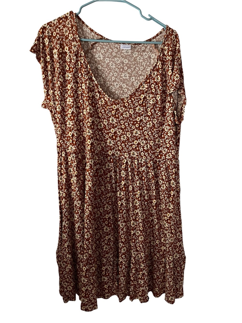 Lascana Sz46 (US14) Rust, Cream Floral V-Neck Mini Dress, Viscose
